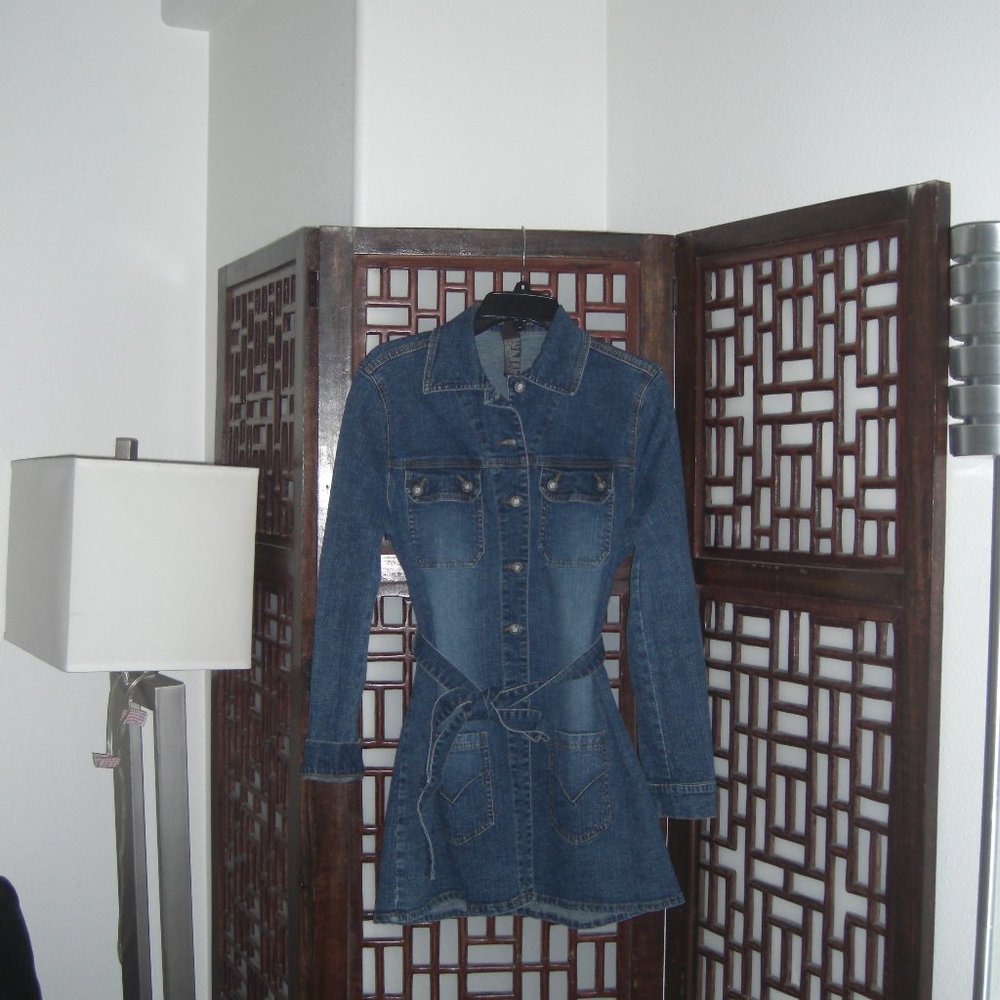 DENIM BELTED LONG JACKET / DRESS, BISSOU BISSOU